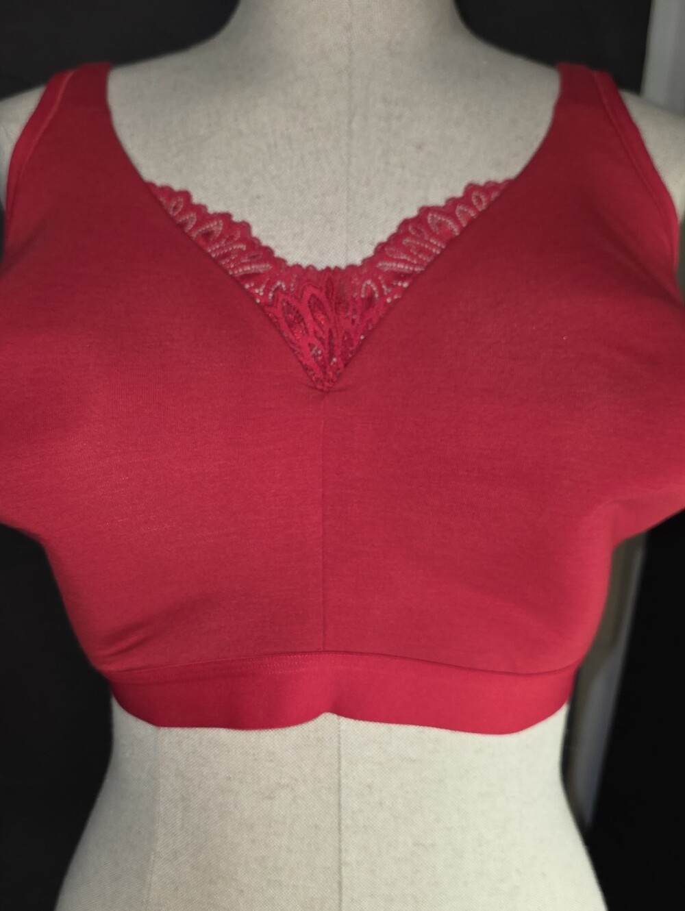 Cacique Lane Bryant Red Lace Trim Wire-Free Wireless Comfort Bra 38H